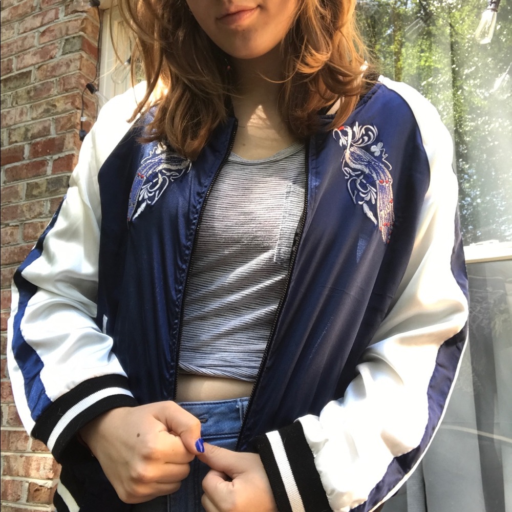 Beautiful silky swan bomber jacket